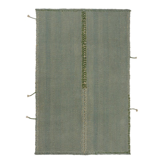Rug & Kilim’s Contemporary Kilim in Seafoam Blue With Green and White Accents For Sale