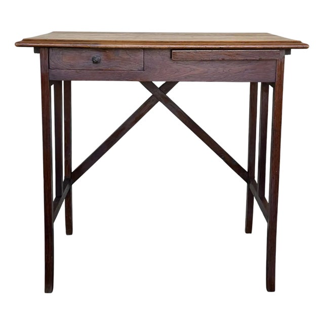 Late 19th Century Spanish Baroque Dark Walnut Work Side Table With Drawer, Restored For Sale