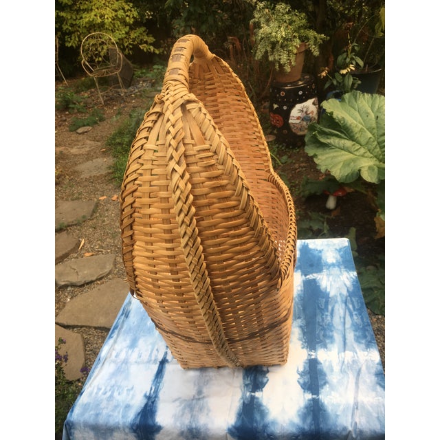 Vintage Large Flat Weaved Wood Basket Chairish