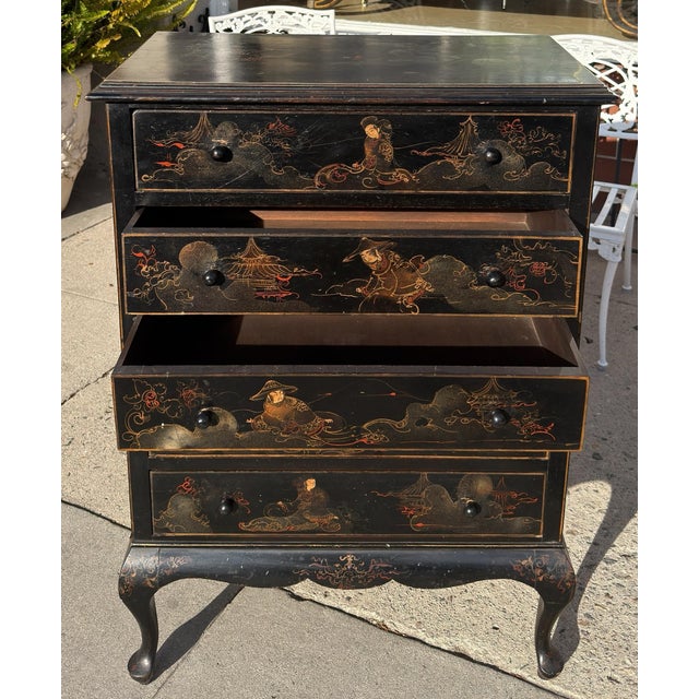 Antique Chinoiserie Black & Gold Tall Chest of Drawers For Sale In Los Angeles - Image 6 of 6