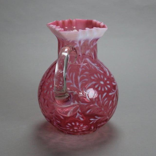 Antique Victorian Cranberry and Opalescent Glass Pitcher with Ruffled ...