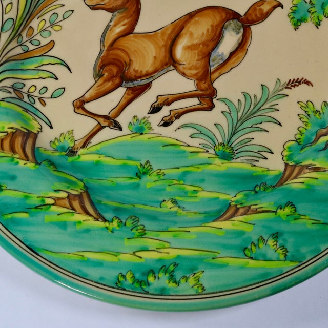 Mid 20th Century Vintage Large Spanish Majolica Deer Charger Toledo Spain For Sale - Image 5 of 11