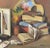 Still life with palette and books is an artwork realized by an unknown artist in 1969. Oil on canvas. Handisgned and dated...