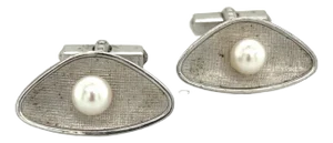 1990s Mikimoto Estate Akoya Pearl Mens Cufflinks 6.5 mm Sterling Silver, 2 pieces