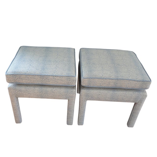 Not Yet Made - Made To Order Schumacher Mini Leopard Cloud Blue Parsons Ottomans - Pair For Sale - Image 5 of 13