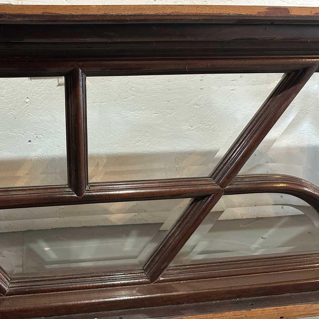 Vintage Large Solid Mahogany and Beveled Glass Door Transom Window For Sale - Image 12 of 17