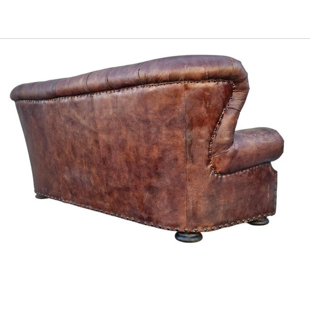 Restoration Hardware Leather Churchill Tufted Sofa For Sale In Los Angeles - Image 6 of 18
