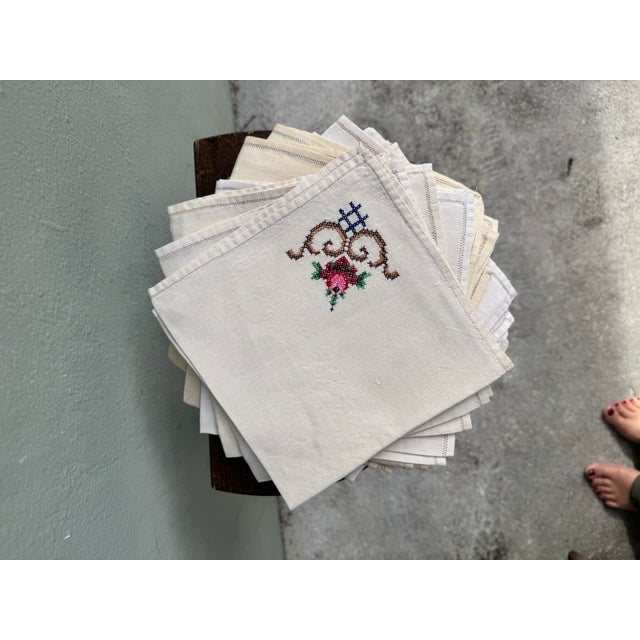 Antique Mid-19th Century Hand-Embroidered Trousseau Tablecloth & 12 Napkins — French Linen For Sale - Image 10 of 10