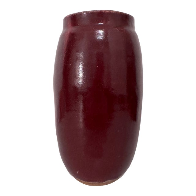 Antique Ox Blood Stoneware Vase Signed For Sale