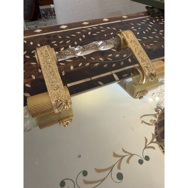 Antique Italian Venetian Mirror Tray With Gilt Metal Handles and Gold Flecking For Sale - Image 9 of 11