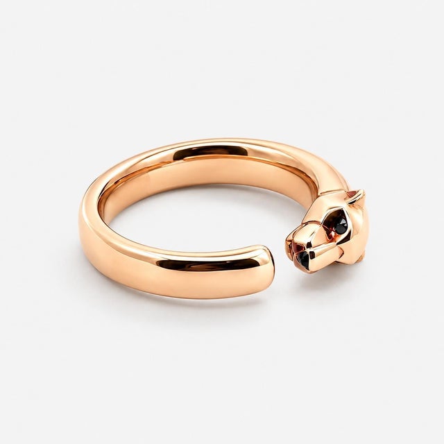 Early 21st Century Cartier Panthère De Cartier 18k Rose Gold Panther Cuff Ring With Emerald Eyes, Size 6.5 For Sale - Image 5 of 7