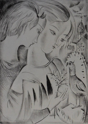 Mily Possoz, Les enfants et le perroquet, Etching