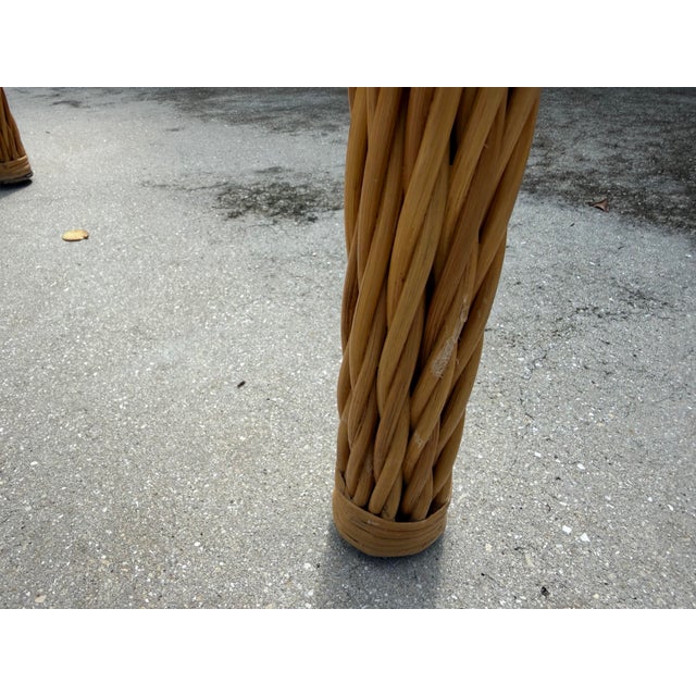 Vintage Woven Rattan End Tables With Glass Tops, Pair For Sale - Image 10 of 12