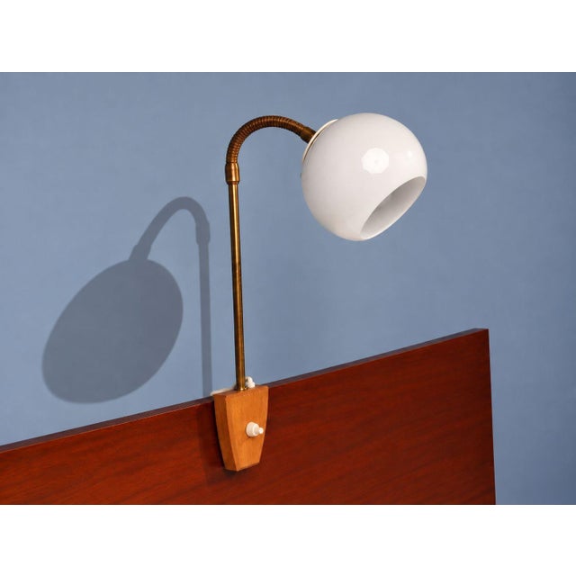 Swedish Modern, Clip-on Task Light, Brass, Wood, Glass, Sweden, 1950s For Sale - Image 4 of 12