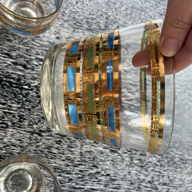 1960s Mid-Century Modern Culver Empress Footed Whiskey Rocks Glasses & Ice Bucket - Set of 5 For Sale In San Francisco - Image 6 of 11