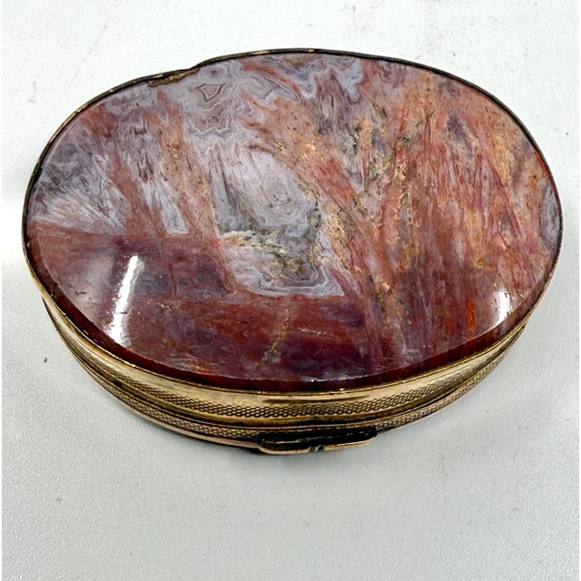 19th Century Set of 3 Victorian Snuff or Trinket Boxes Brass with Agate For Sale - Image 11 of 12
