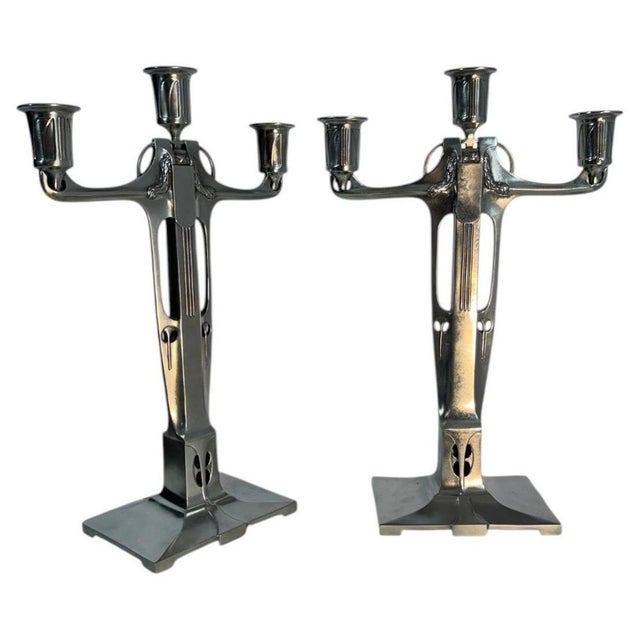 Jugendstil Candlesticks in Pewter by Achille Gamba from Hille, 1920, Set of 2 For Sale - Image 13 of 13