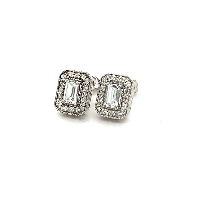 Natural Sapphire Diamond Stud Earrings 14k W Gold 0.96 TCW Certified For Sale - Image 9 of 16