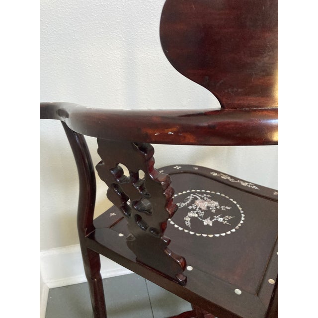 1950s Chinese Export Mother of Pearl Inlay Corner Chair For Sale - Image 9 of 13