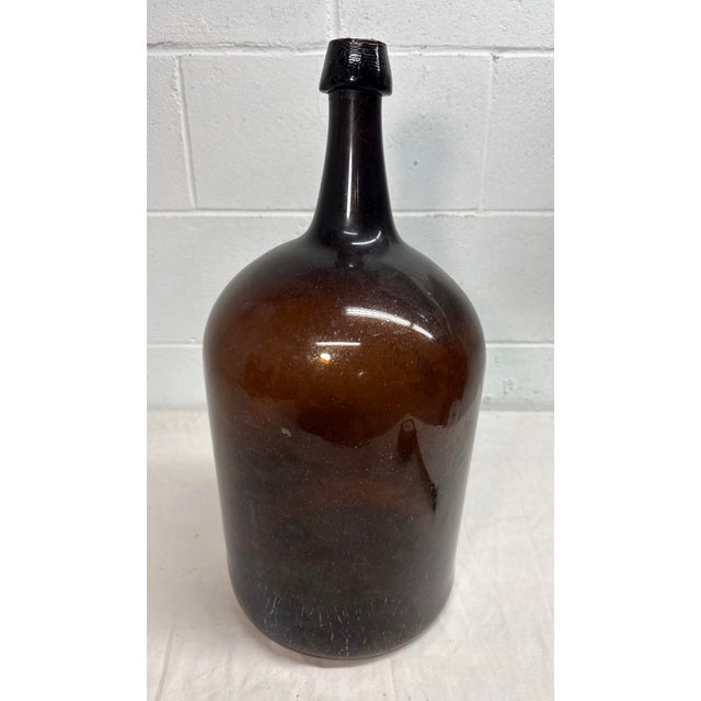 Large Rare Antique 1800's Hand Blown Amber Glass Demijohn Carboy Wine Bottle Jar For Sale - Image 10 of 13