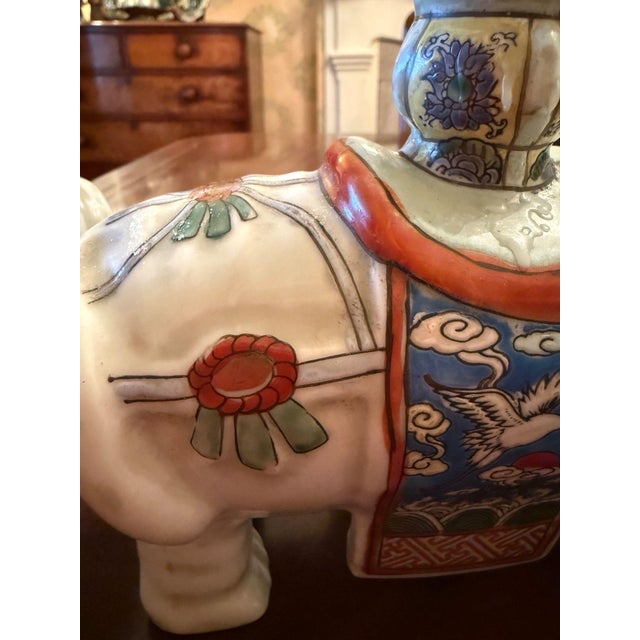 Early 20th Century Pair of Antique Porcelain Famille Rose Elephant Candleholders For Sale - Image 5 of 5