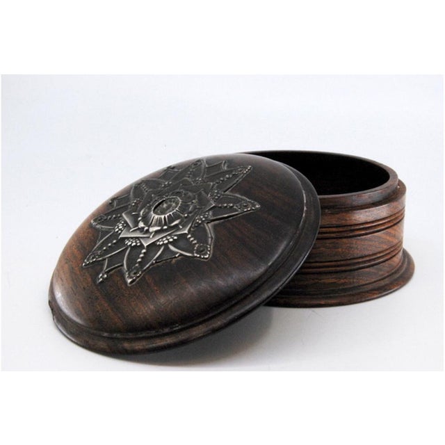 Wooden Jewelry Box with Silver Application on the Flower-Shaped Lid For Sale - Image 6 of 11