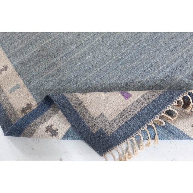 Textile Doris Leslie Blau Vintage Swedish Flat Woven Rug by Ingegerd Silow For Sale - Image 7 of 9