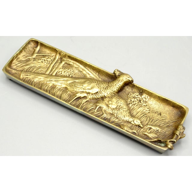 Bronze Antique Gilt Bronze Pen Tray With Pheasant Game Birds For Sale - Image 8 of 9