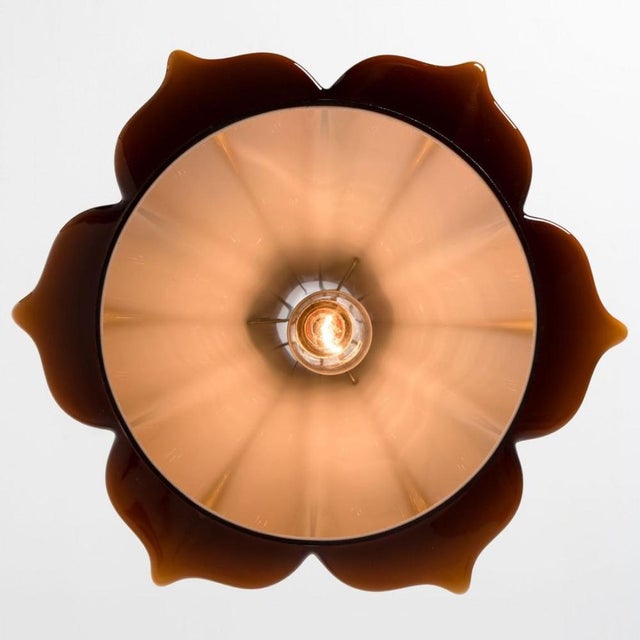 Flower-Shaped Opaque Brown Glass Pendant Lamp from Peill & Putzler, Europe, 1970 For Sale - Image 13 of 18