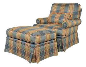 Harden Furniture English Country Plaid Upholstered Lounge Chair With Ottoman
