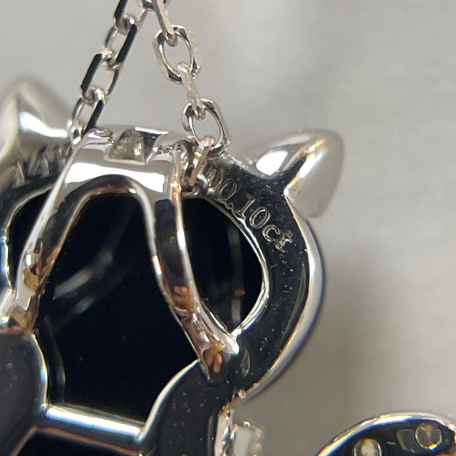 Metal 14k White Gold Black Onyx & Diamond Cat Pendant Necklace For Sale - Image 7 of 9