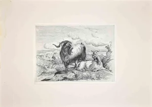 After Charles Coleman, Goats in the Roman Countryside, Reproduction Etching, 1992