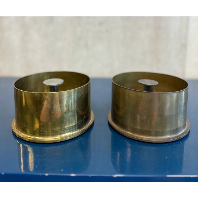 Early 20th Century Pair of Trench Art Catchalls or Ashtrays of Brass Artillery Shell Casings With Coins For Sale - Image 4 of 11