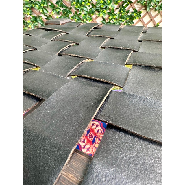 Vintage Spanish Revival Woven Leather Strap Rolling Footstool For Sale In Denver - Image 6 of 13