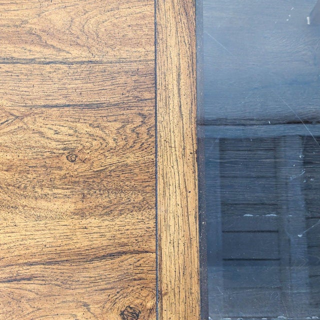1990s Vintage Wood and Glass Coffee Table With Brass Inlay For Sale - Image 5 of 8