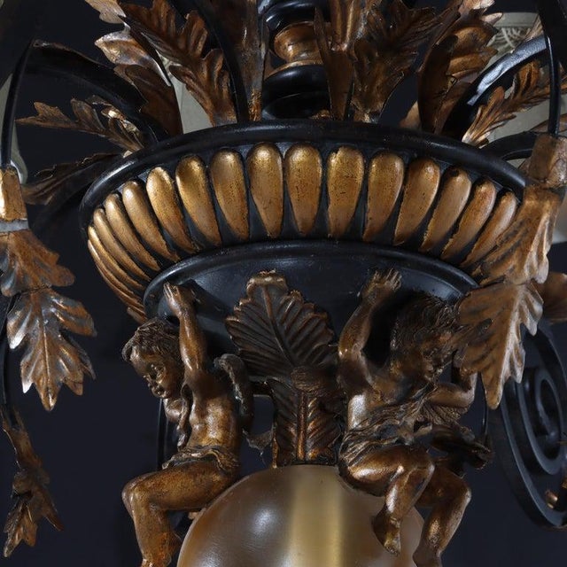 Vintage French Louis XIV Style Figural Cherub Gilt & Ebonized Chandelier C1940 For Sale - Image 10 of 18