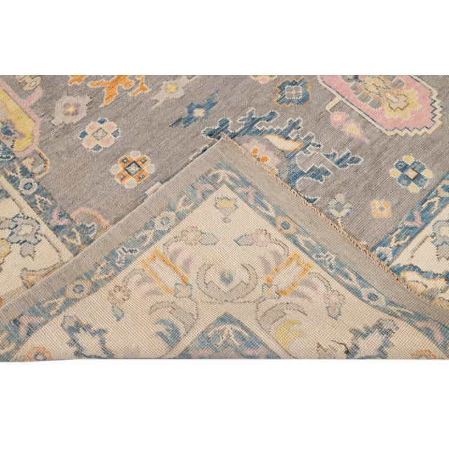 Gray Modern Oushak Handmade Wool Rug For Sale - Image 11 of 13