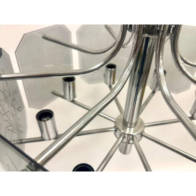 Postmodern Chrome Plated and Smoked Glass Chandelier from Fischer Leuchten, 1980s For Sale - Image 3 of 11