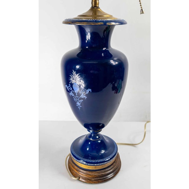 19th Century French or Bohemian Cobalt Blue Opaline Glass Lamp Vase With Neo-Classical Scene For Sale In New York - Image 6 of 12