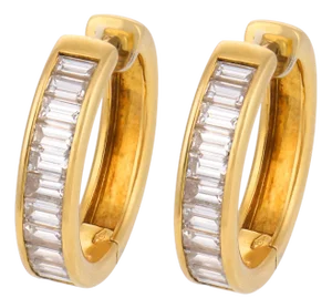 Vintage 1.90 Carat Diamond 18k Yellow Gold Hoop Earrings, A Pair