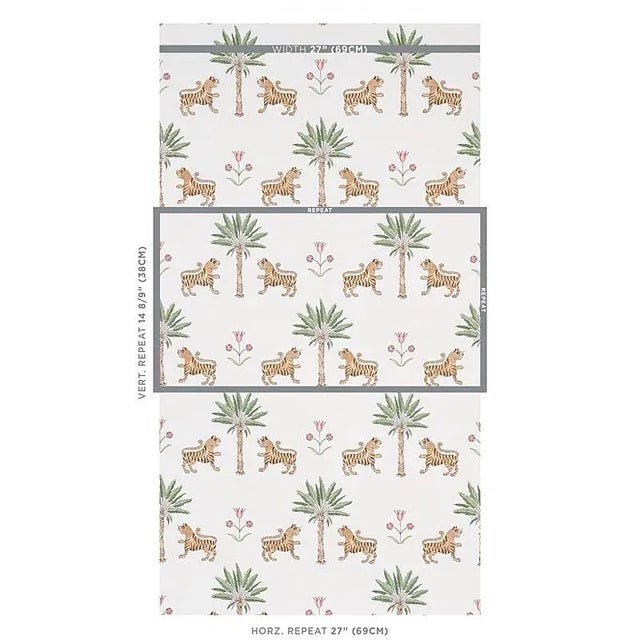 Tiger Palm is an open, neatly arranged wallpaper design inspired by antique block prints. With its stylized palm trees,...