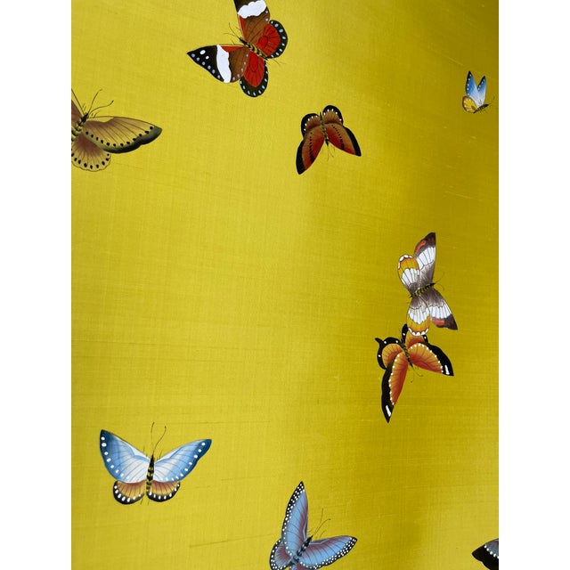 Not Yet Made - Made To Order Vibrant Yellow Butterfly Mural | 2-Panel Hand-Painted Chinoiserie Wallpaper For Sale - Image 5 of 5