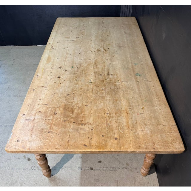 Large Vintage Farmhouse Dining Table in Pine, 1940 For Sale - Image 9 of 15