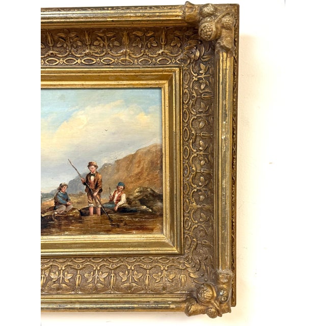 English Victorian Seascape of Boys Shrimping, Attributed to Matthew Thompson For Sale - Image 14 of 16