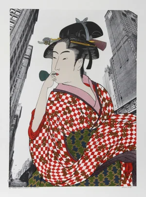 Michael Knigin, Woman Playing a Poppin (After Utamaro), Serigraph