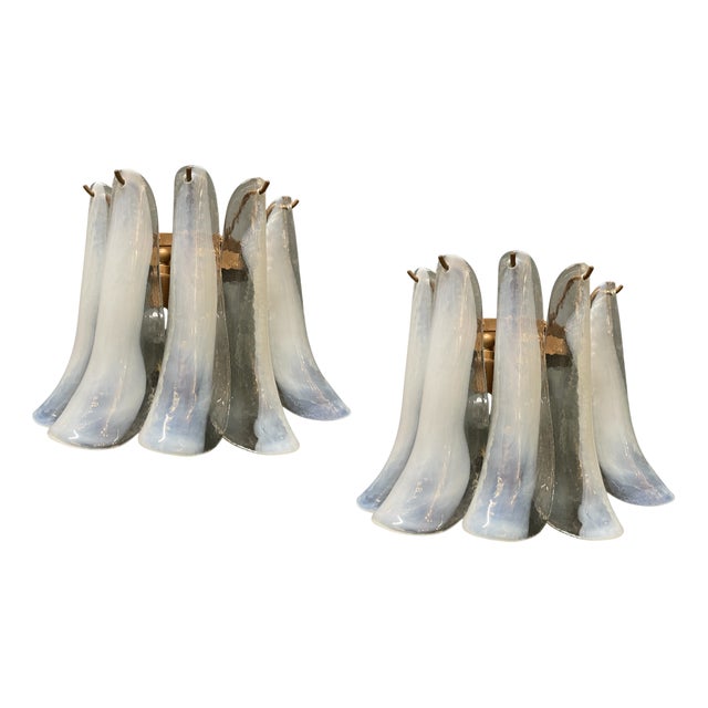 Murano Glass and Feather Sconces, 1980s, Set of 2 For Sale