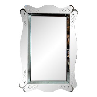 Large- 1960s Italian Hollywood Regency Scalloped Etched Beveled Wall Mirror For Sale