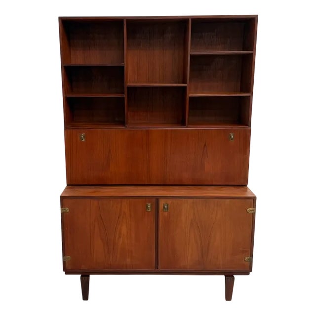 Bookcase Sideboard in Teak and Brass, 1960s For Sale