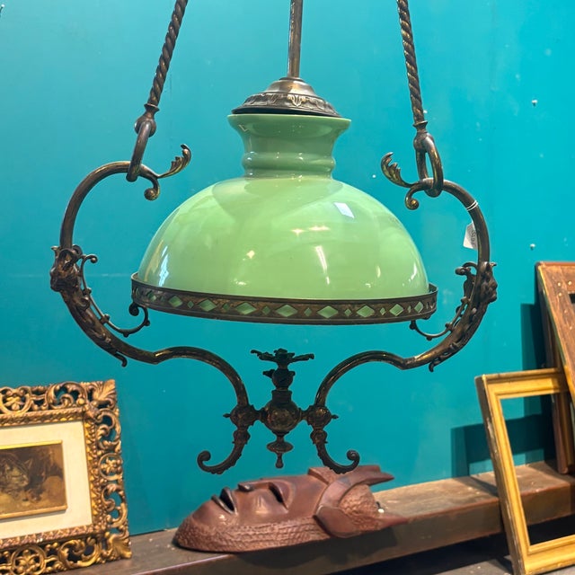 Antique Art Nouveau Bronze Pendant Light with Foliage, 1920s For Sale - Image 12 of 12