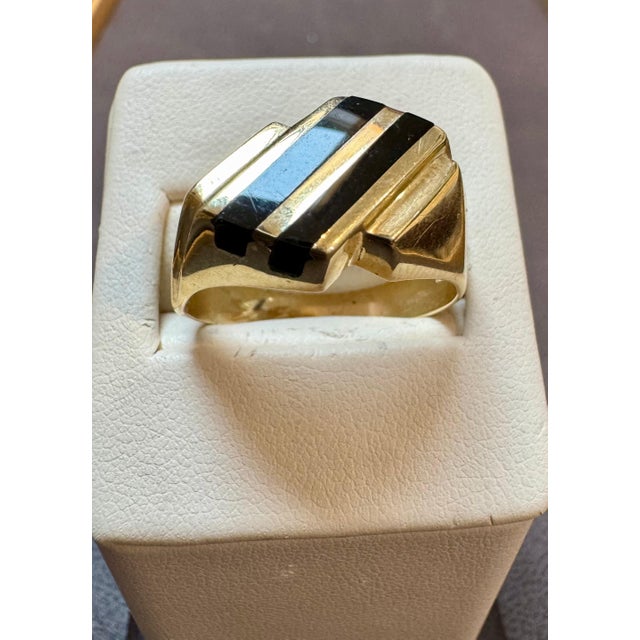 Two Stripes Black Onyx Men's Ring 14 Karat Yellow Gold, Size 11, UNISEX For Sale - Image 13 of 18